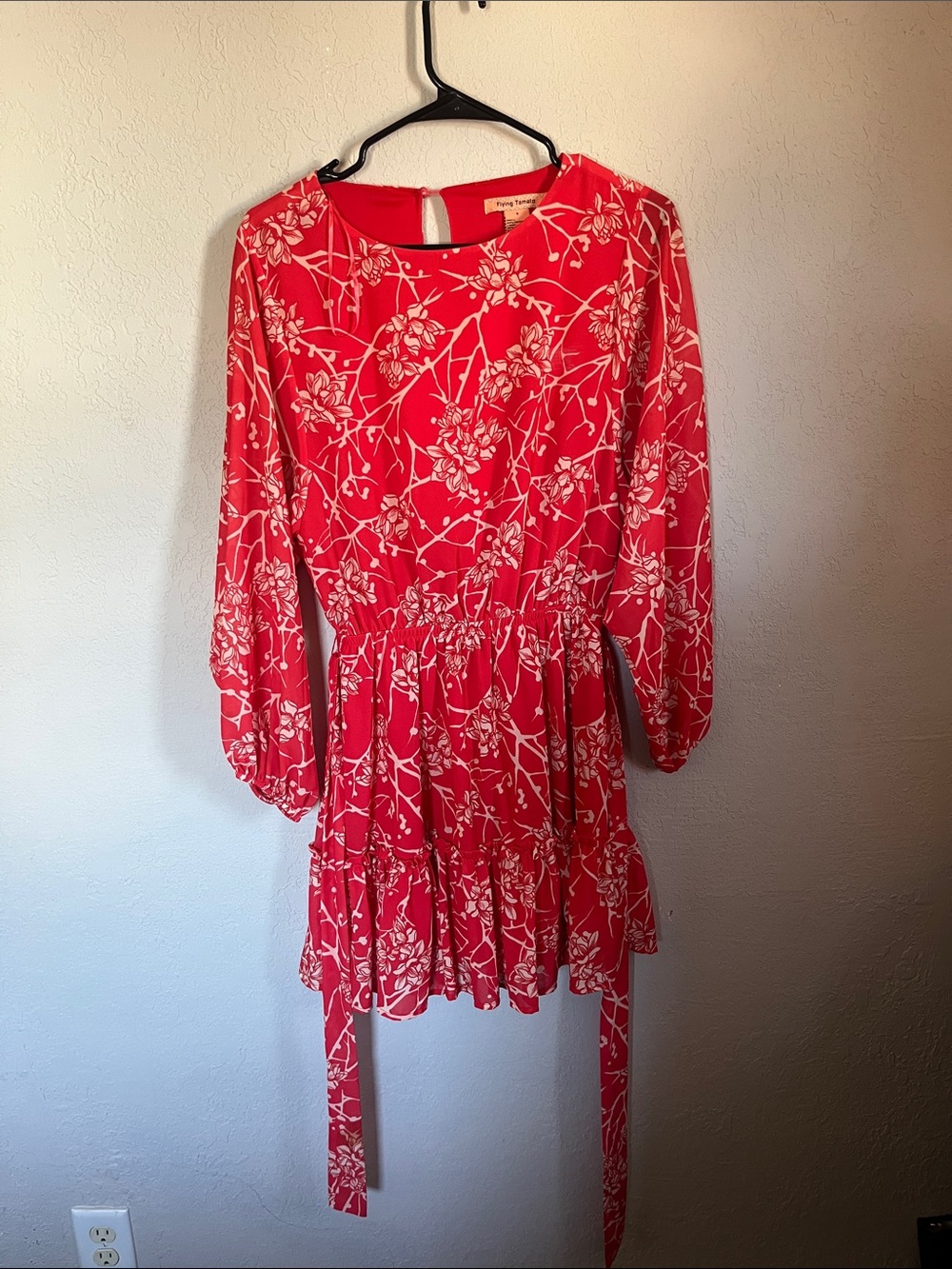 Red Floral Tie-Waist Casual Mini Dress